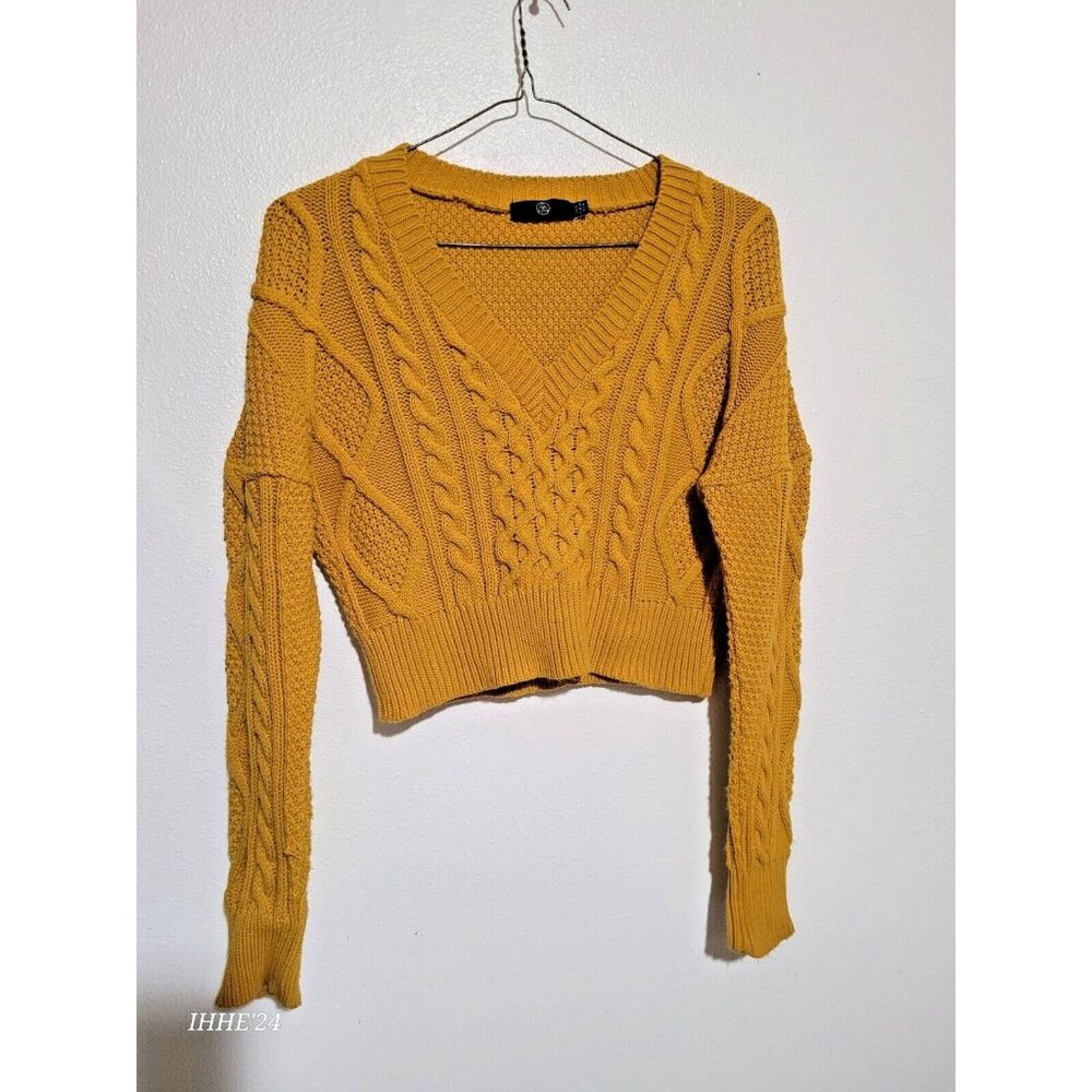 MissGuided Womens Crop Knit V-neck Pullover Sweater Mustard Gold Yellow Sz US 4